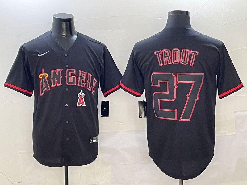 Men Los Angeles Angels #27 Trout Black Game 2025 Nike MLB Jersey style 8